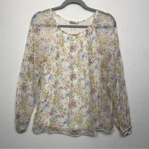 Viola Borghi Floral Silk Blouse Made in Italy M Sheer Lined